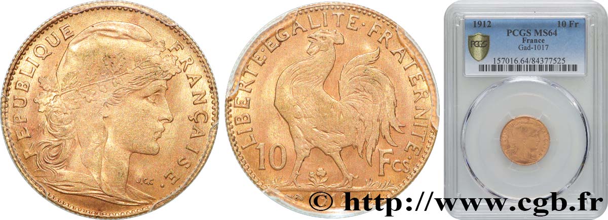 10 francs or Coq 1912 Paris F.509/13 SC64 PCGS