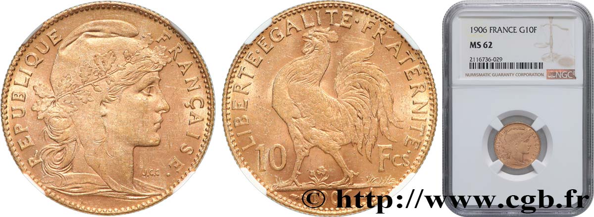10 francs Coq 1906 Paris F.509/7 SPL62 NGC