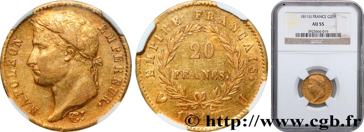20 francs or Napoléon tête laurée, Empire français 1811 Turin F.516/20 VZ55 NGC