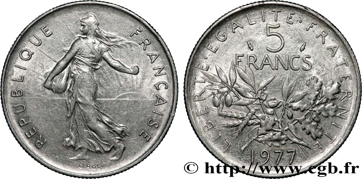 5 francs Semeuse, nickel 1977 Pessac F.341/9 MS62 