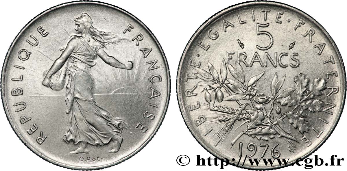 5 francs Semeuse, nickel 1976 Pessac F.341/8 EBC+ 