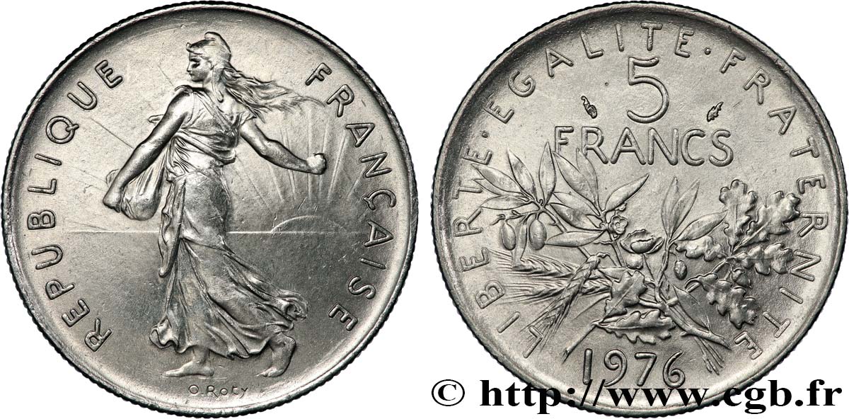 5 francs Semeuse, nickel 1976 Pessac F.341/8 fST 