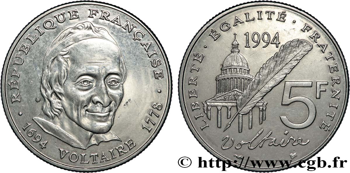 5 francs Voltaire 1994  F.344/2 MS62 