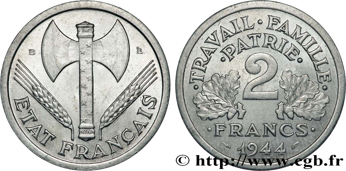 2 francs Francisque 1944 Beaumont-Le-Roger F.270/5 SPL63 