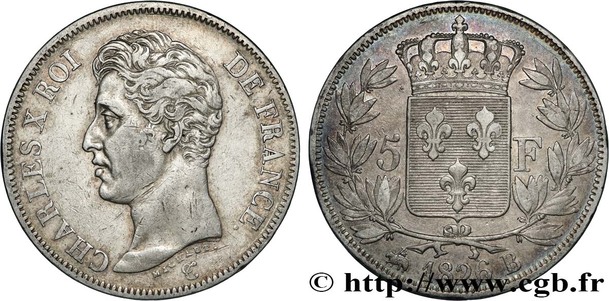 5 francs Charles X, 1er type 1826 Rouen F.310/16 TTB 