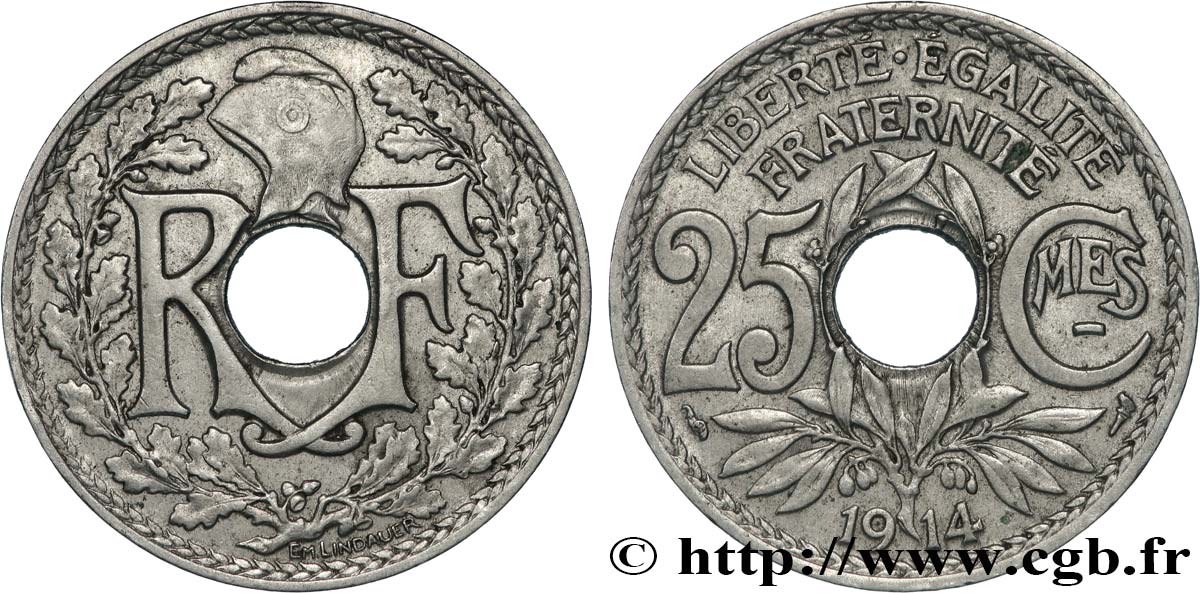 25 centimes Lindauer, Cmes souligné 1914  F.170/2 XF 