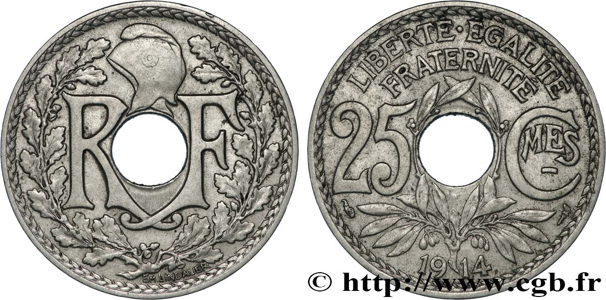 25 centimes Lindauer, Cmes souligné 1914  F.170/2 XF 