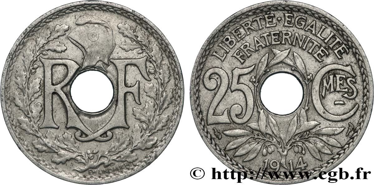 25 centimes Lindauer, Cmes souligné 1914  F.170/2 BC+ 