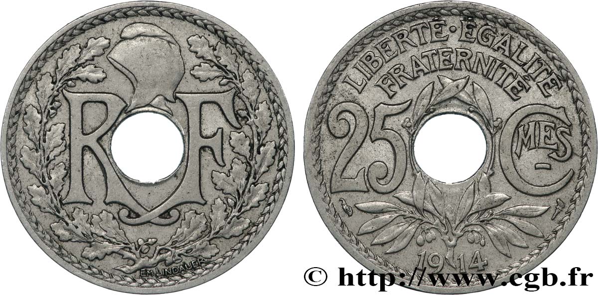 25 centimes Lindauer, Cmes souligné 1914  F.170/2 TB+ 