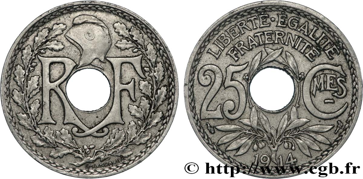 25 centimes Lindauer, Cmes souligné 1914  F.170/2 AU 