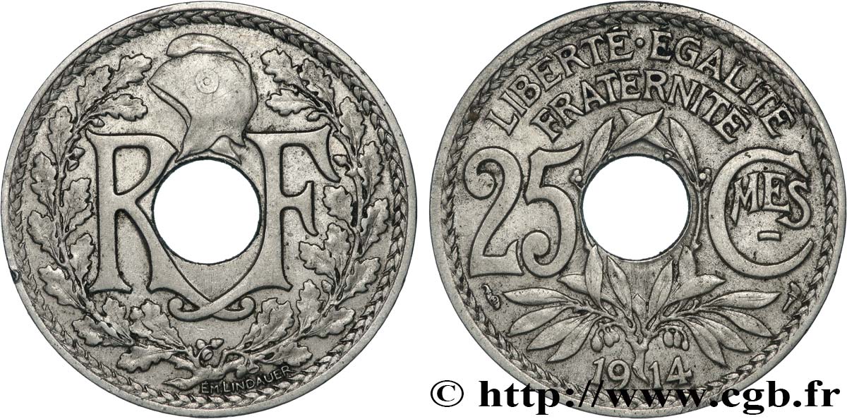 25 centimes Lindauer, Cmes souligné 1914  F.170/2 q.SPL 