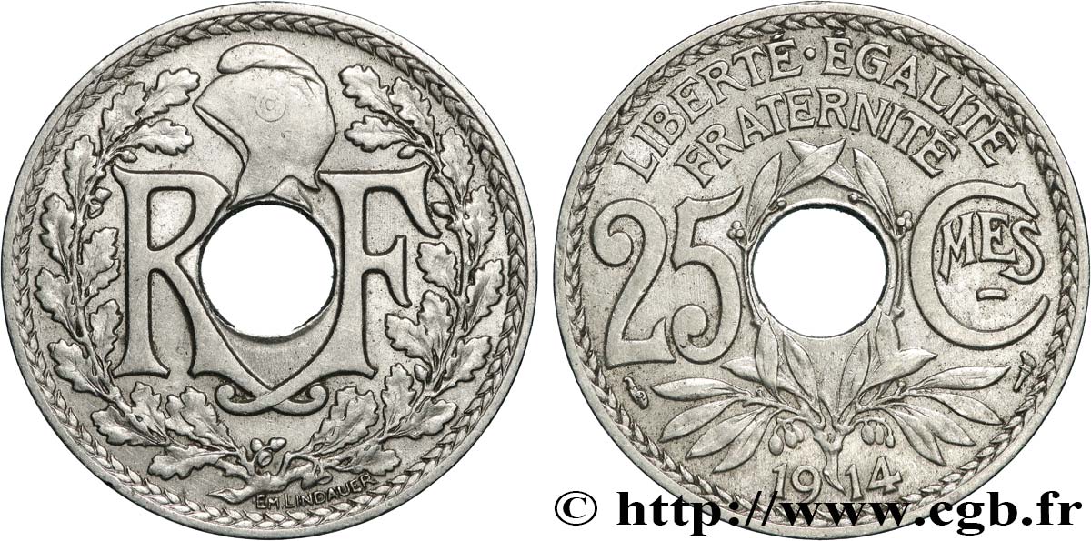 25 centimes Lindauer, Cmes souligné 1914  F.170/2 AU 