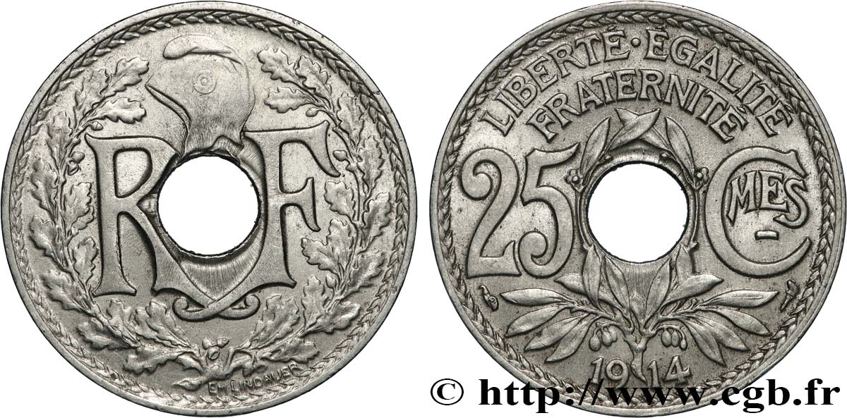 25 centimes Lindauer, Cmes souligné 1914  F.170/2 AU 