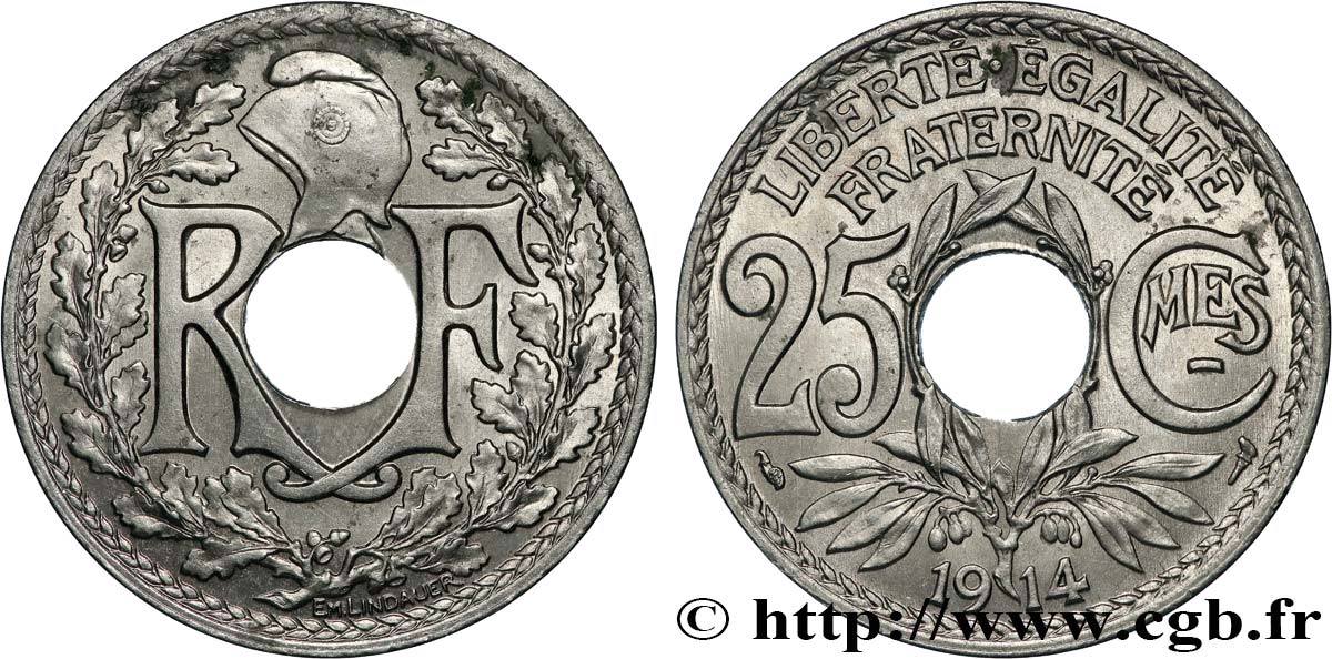 25 centimes Lindauer, Cmes souligné 1914  F.170/2 AU 