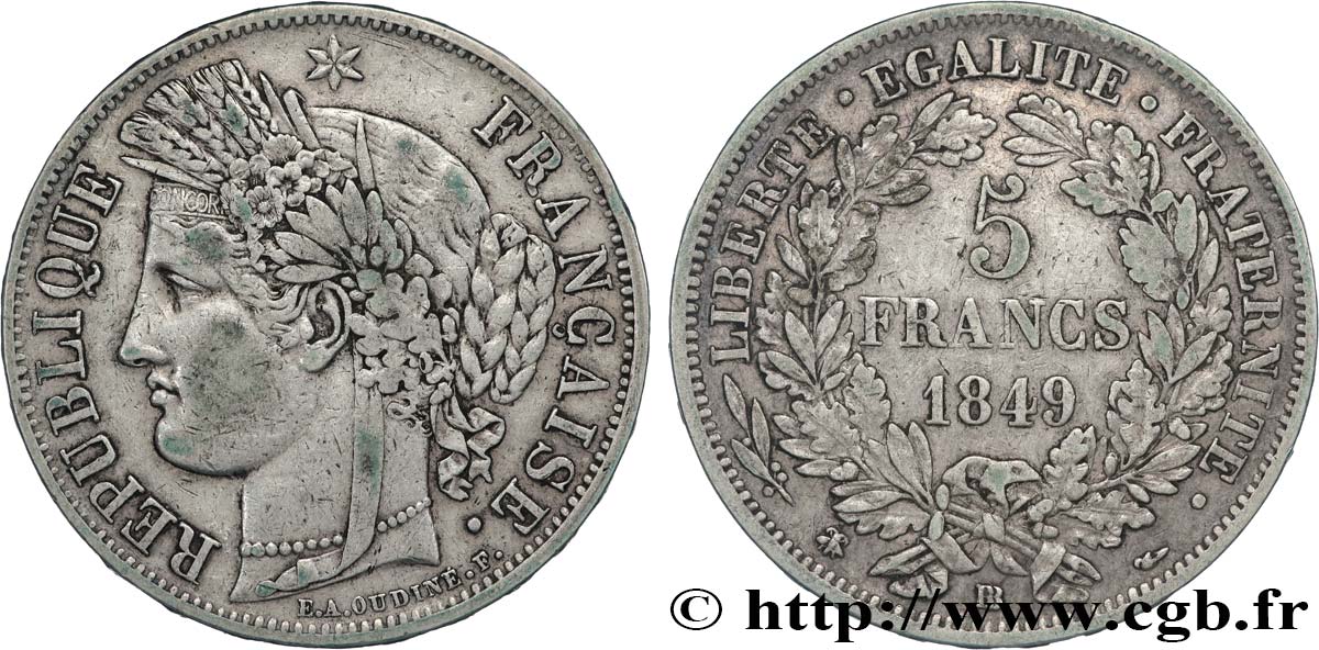 5 francs Cérès, IIe République 1849 Strasbourg F.327/3 TTB40 