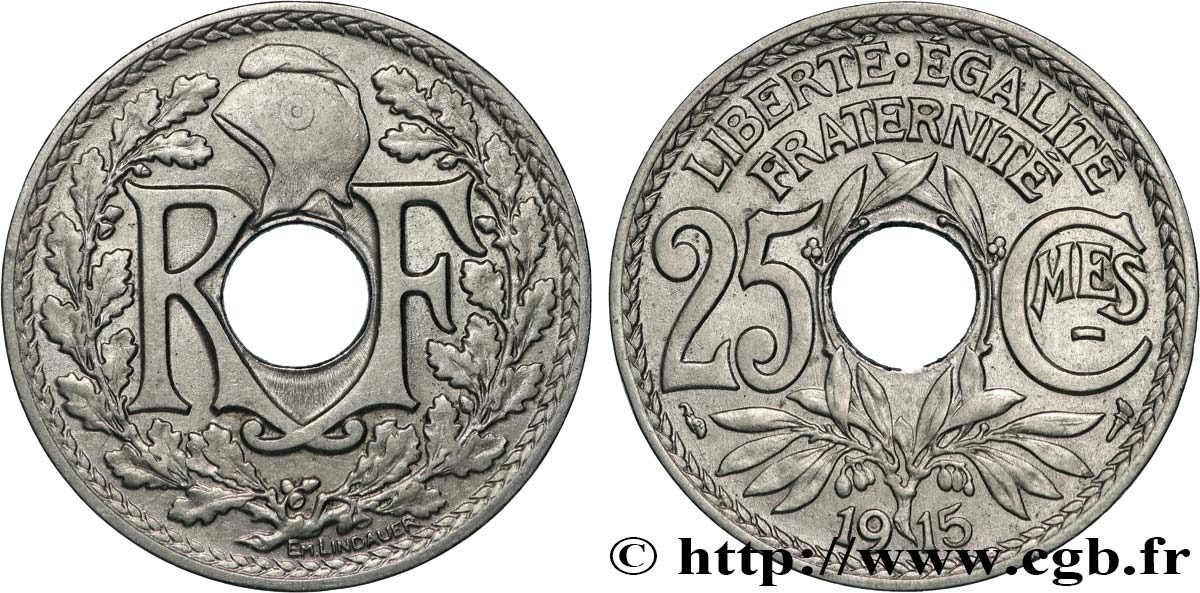 25 centimes Lindauer, Cmes souligné 1915  F.170/3 SUP 