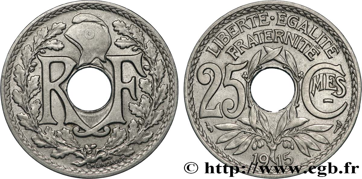 25 centimes Lindauer, Cmes souligné 1915  F.170/3 EBC 