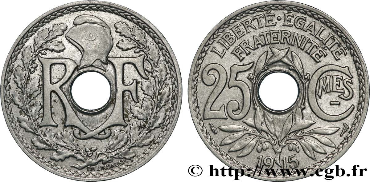 25 centimes Lindauer, Cmes souligné 1915  F.170/3 AU 