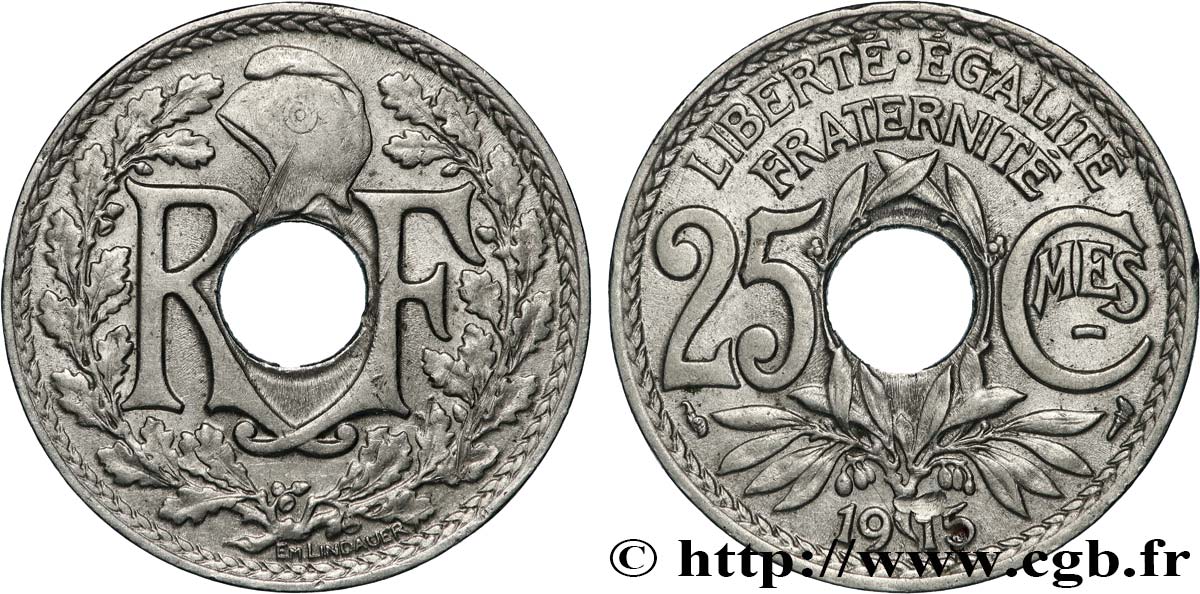 25 centimes Lindauer, Cmes souligné 1915  F.170/3 AU 