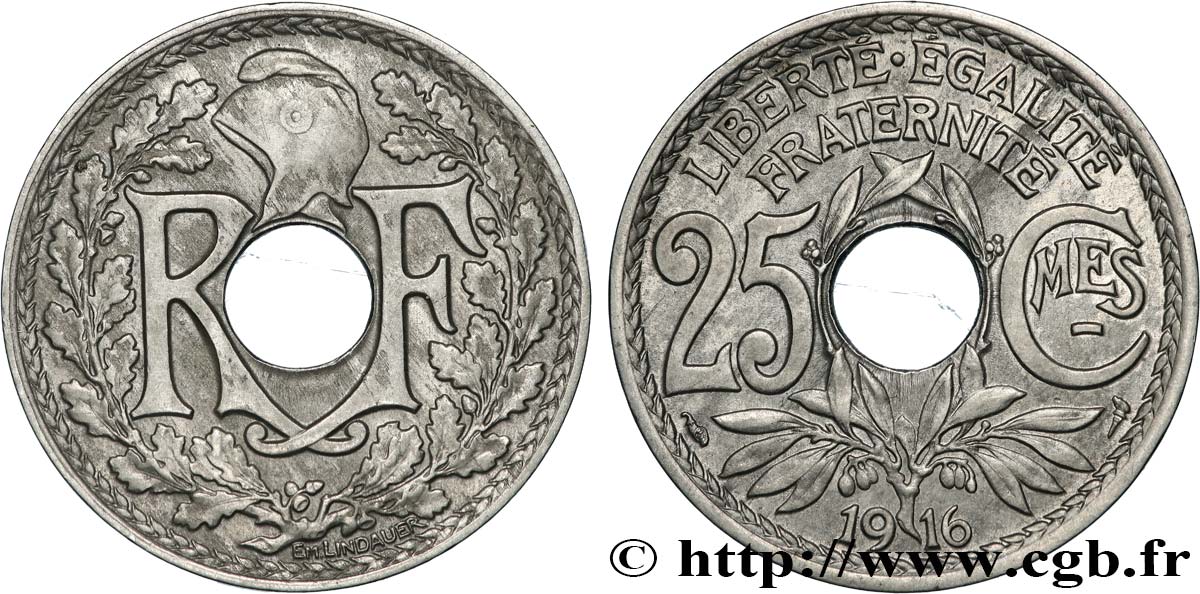 25 centimes Lindauer, Cmes souligné 1916 Paris F.170/4 BC+ 