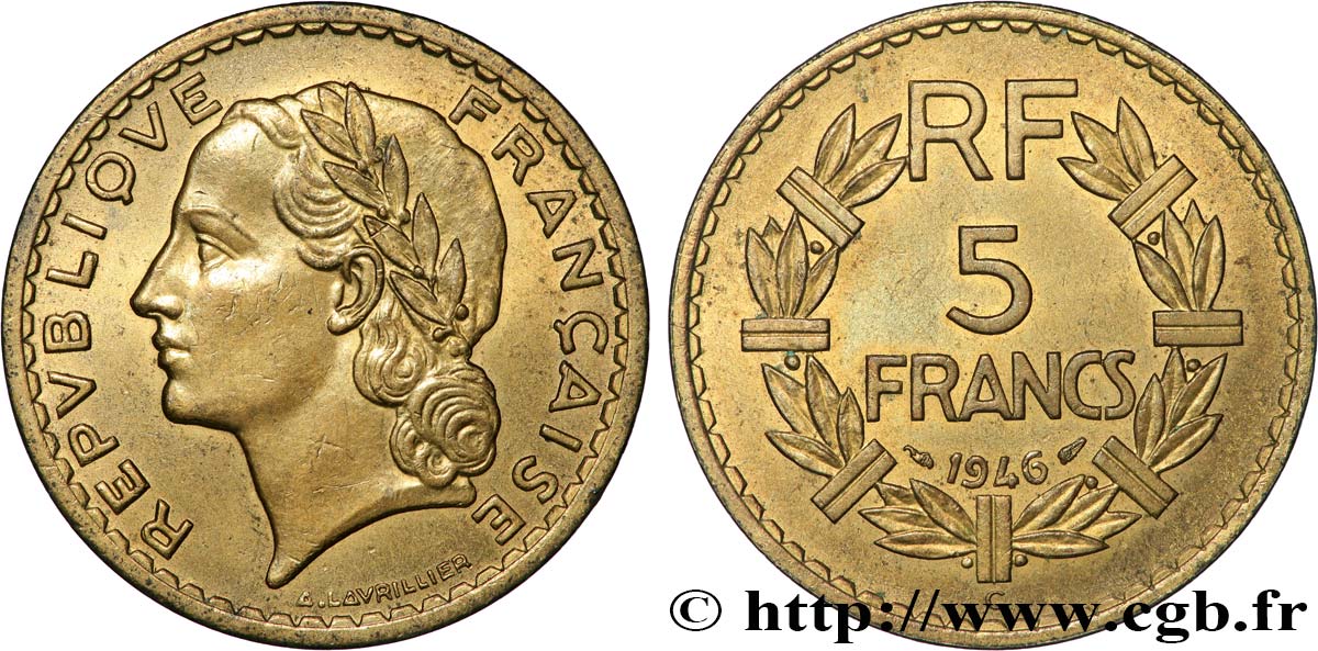 5 francs Lavrillier, bronze-aluminium 1946 Castelsarrasin F.337/8 AU 