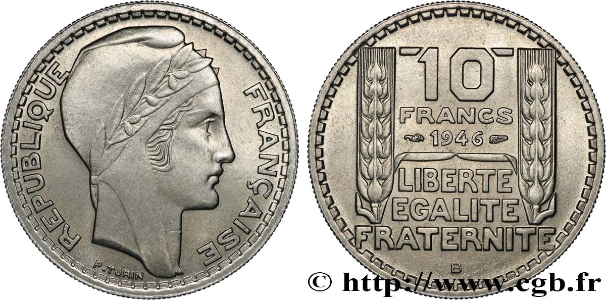 Pièce 10 Francs Turin Rameaux Courts 1946-B En Nickel - Qualité Rare Proche FDC - Marianne