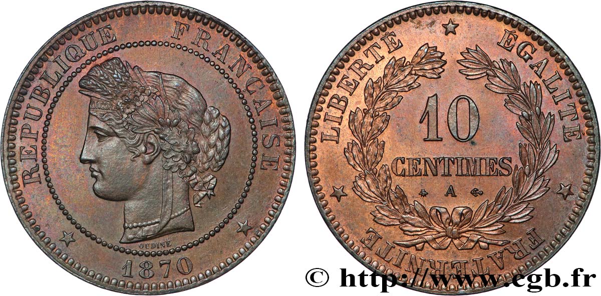 10 centimes Cérès 1870 Paris F.135/4 SPL64 