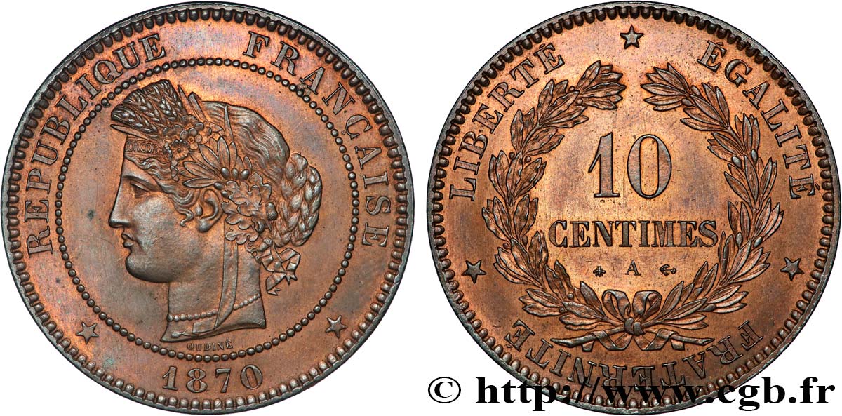 10 centimes Cérès 1870 Paris F.135/4 SPL63 