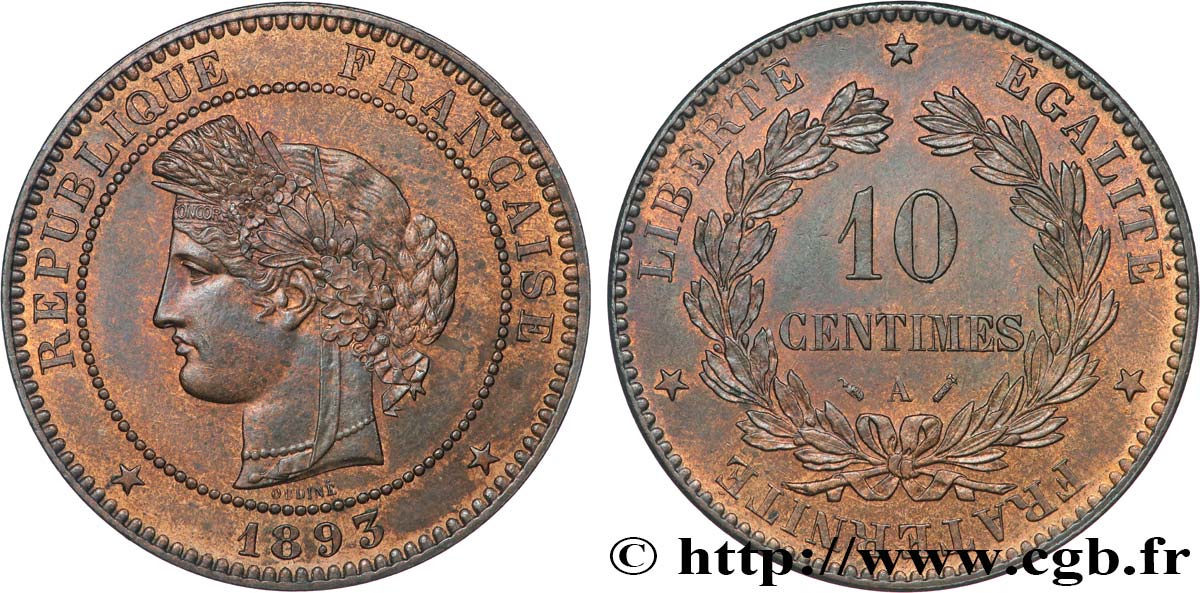 10 centimes Cérès 1893 Paris F.135/38 SUP60 