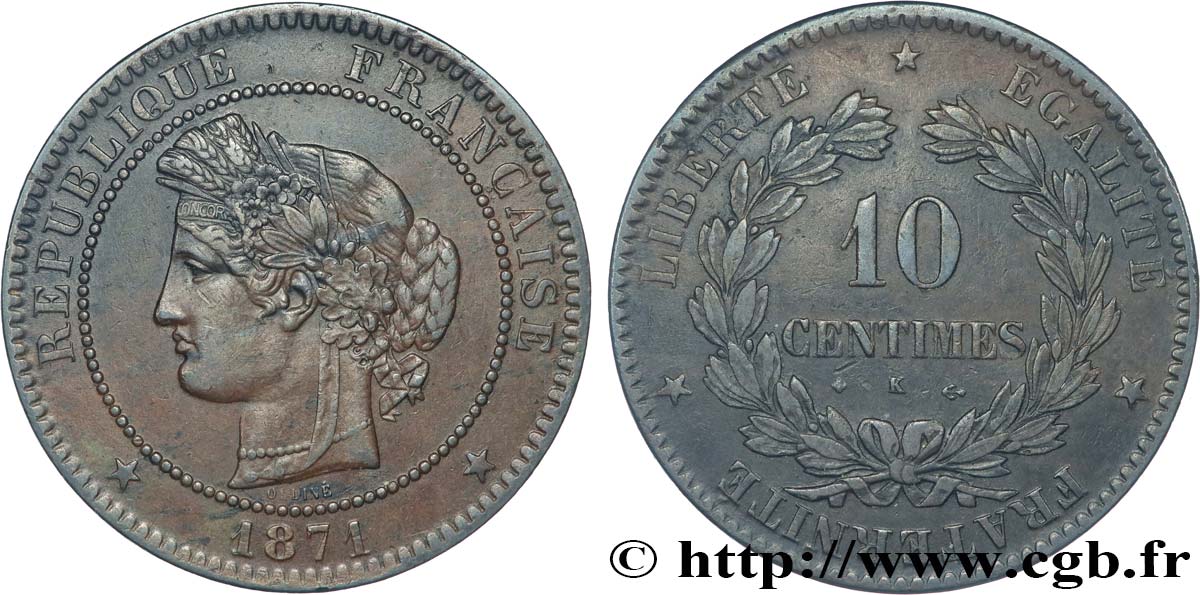 10 centimes Cérès 1871 Bordeaux F.135/7 TTB45 