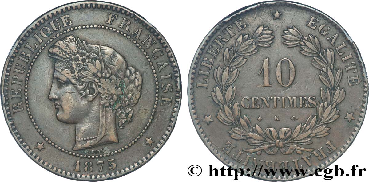 10 centimes Cérès 1875 Bordeaux F.135/15 TB35 