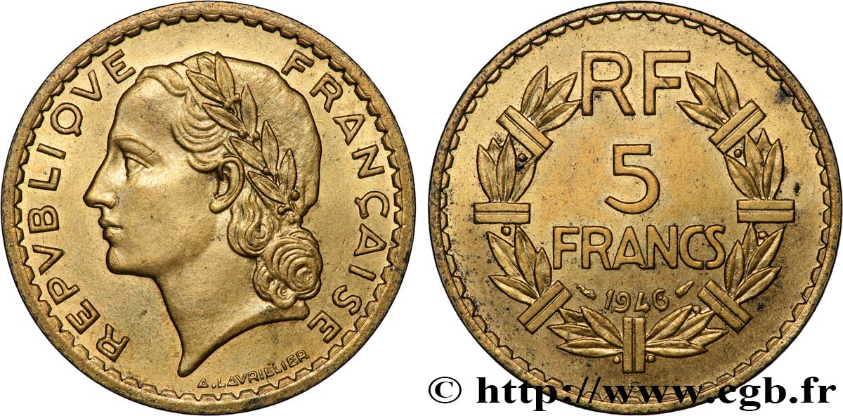 5 francs Lavrillier, bronze-aluminium 1946 Castelsarrasin F.337/8 SUP+ 