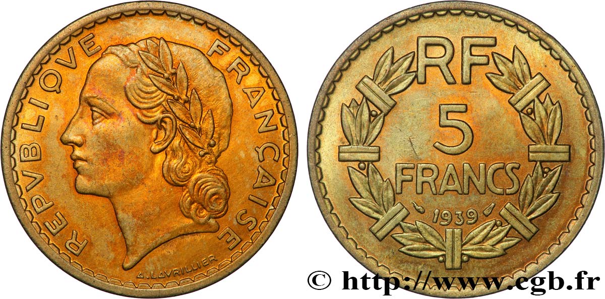 5 francs Lavrillier, bronze-aluminium 1939  F.337/3 SPL 