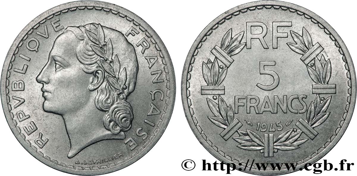 5 francs Lavrillier, aluminium 1945 Castelsarrasin F.339/5 EBC62 