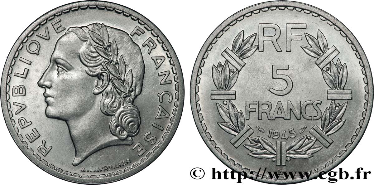 5 francs Lavrillier, aluminium 1945 Beaumont-Le-Roger F.339/4 SC64 