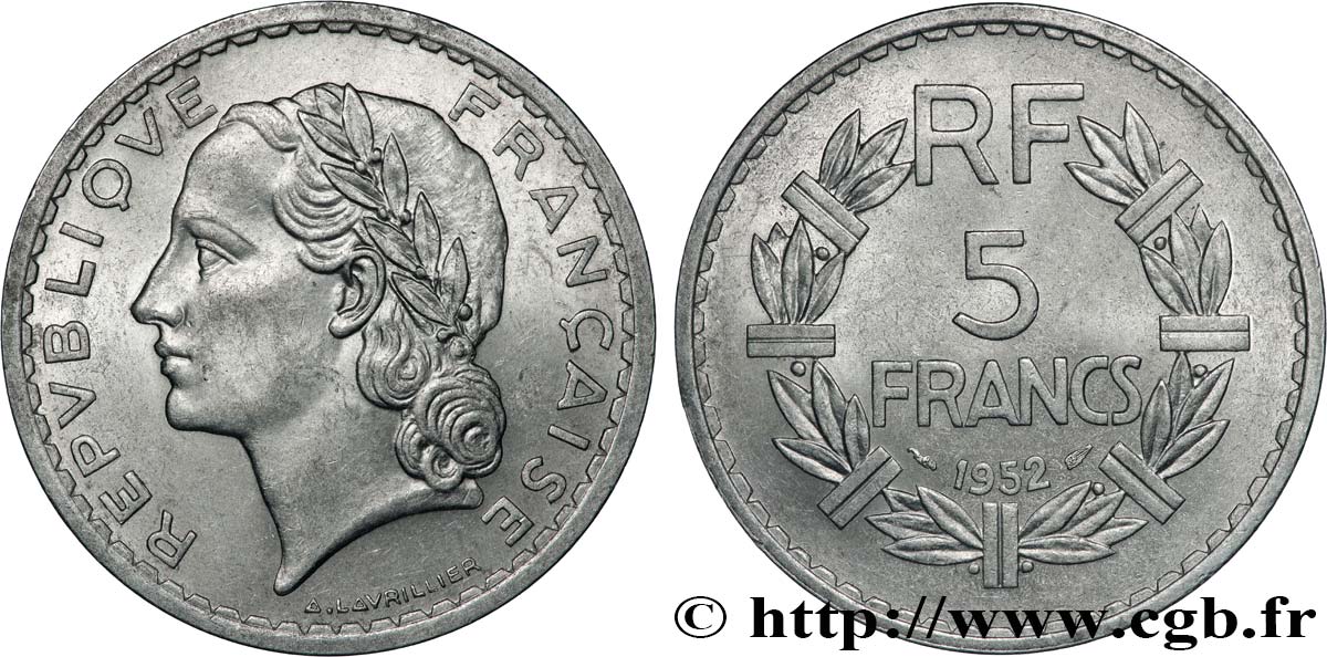 5 francs Lavrillier, aluminium 1952  F.339/22 EBC60 