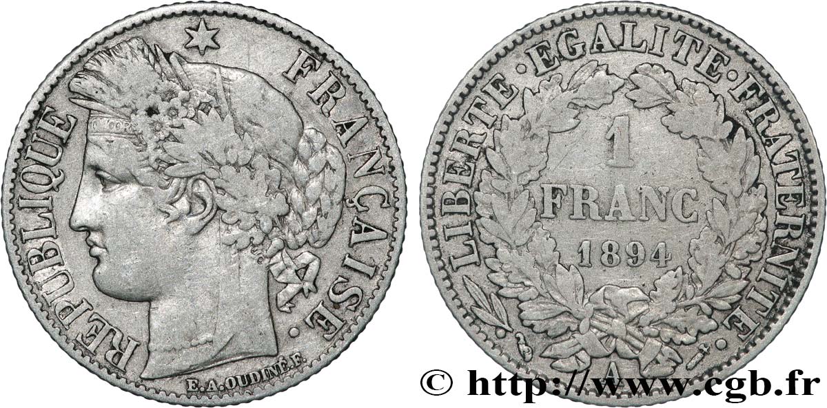 1 franc Cérès, Troisième République 1894 Paris F.216/12 TB+ 