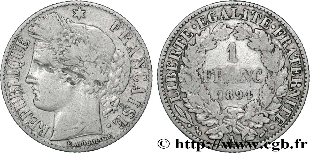 1 franc Cérès, Troisième République 1894 Paris F.216/12 VF 