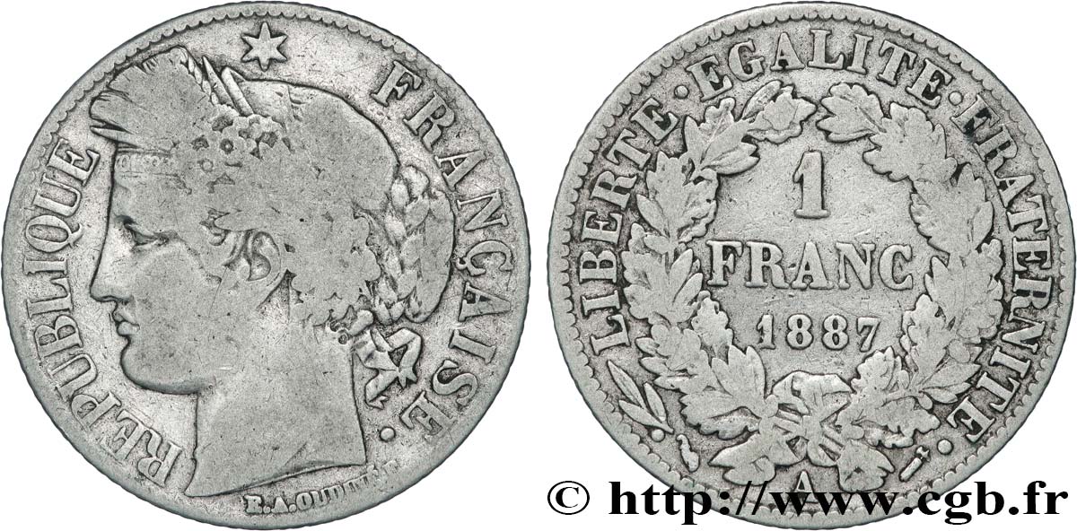 1 franc Cérès, IIIe République 1887 Paris F.216/9 B+ 
