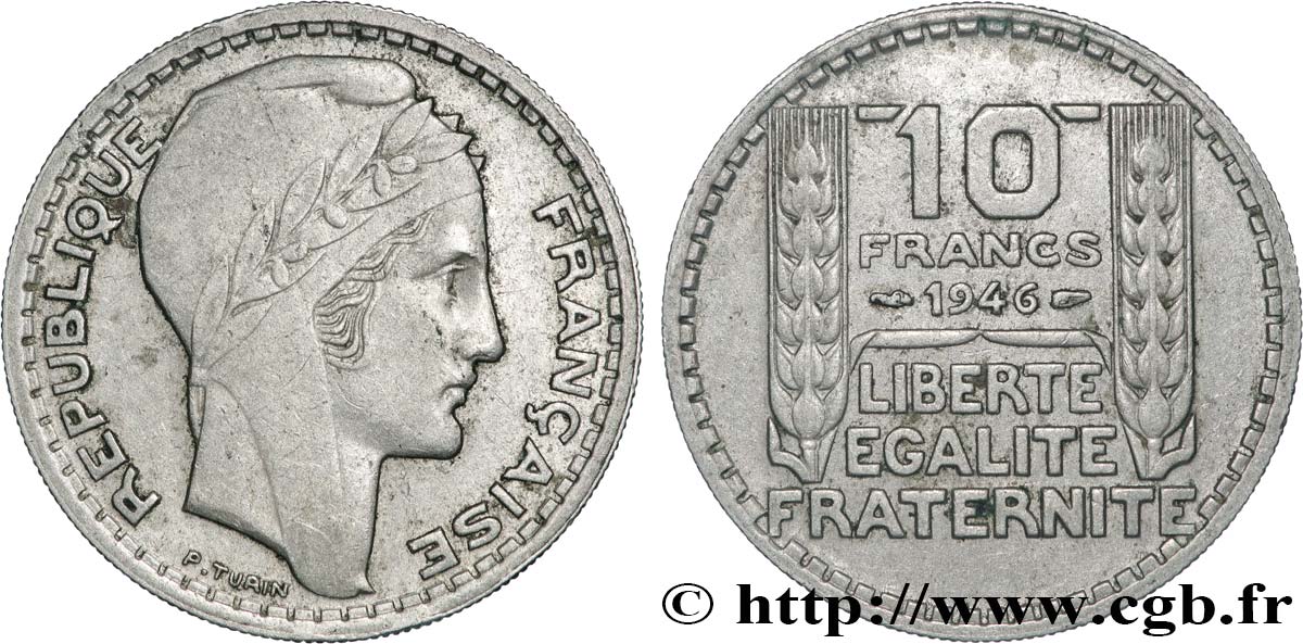 10 francs Turin, grosse tête, rameaux courts 1946  F.361A/2 AU 