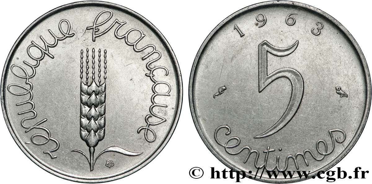5 centimes Épi 1963  F.124/5 SUP60 