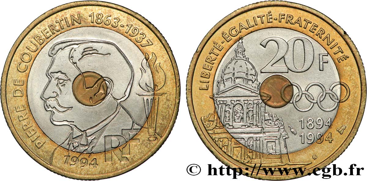 20 francs Pierre de Coubertin 1994 Pessac F.405/2 fST 