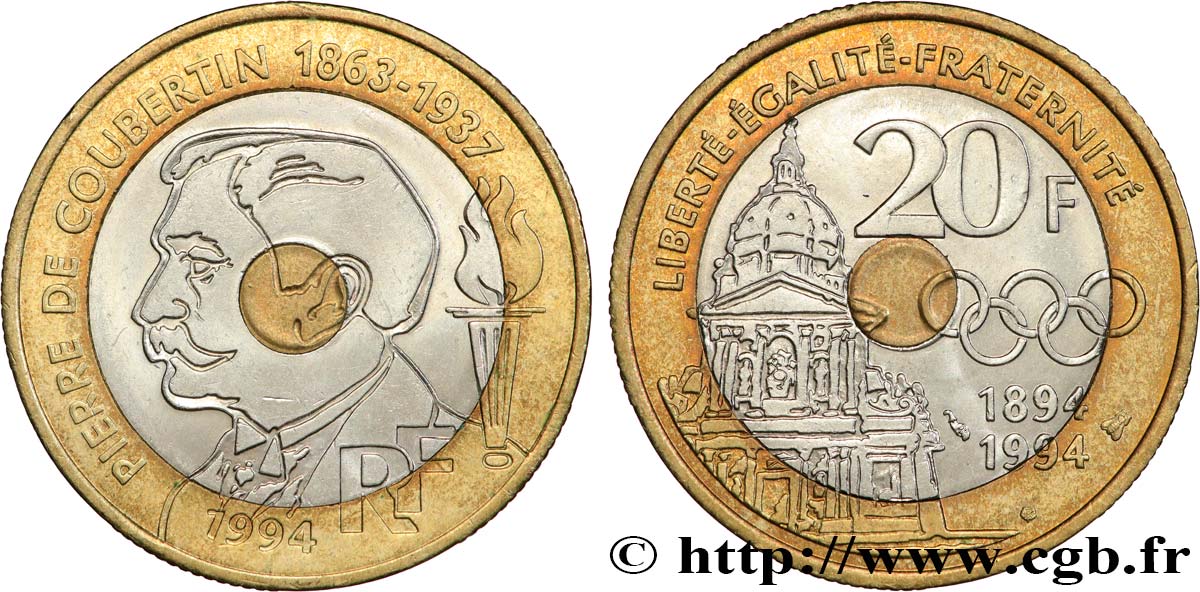 20 francs Pierre de Coubertin 1994 Pessac F.405/2 MS 