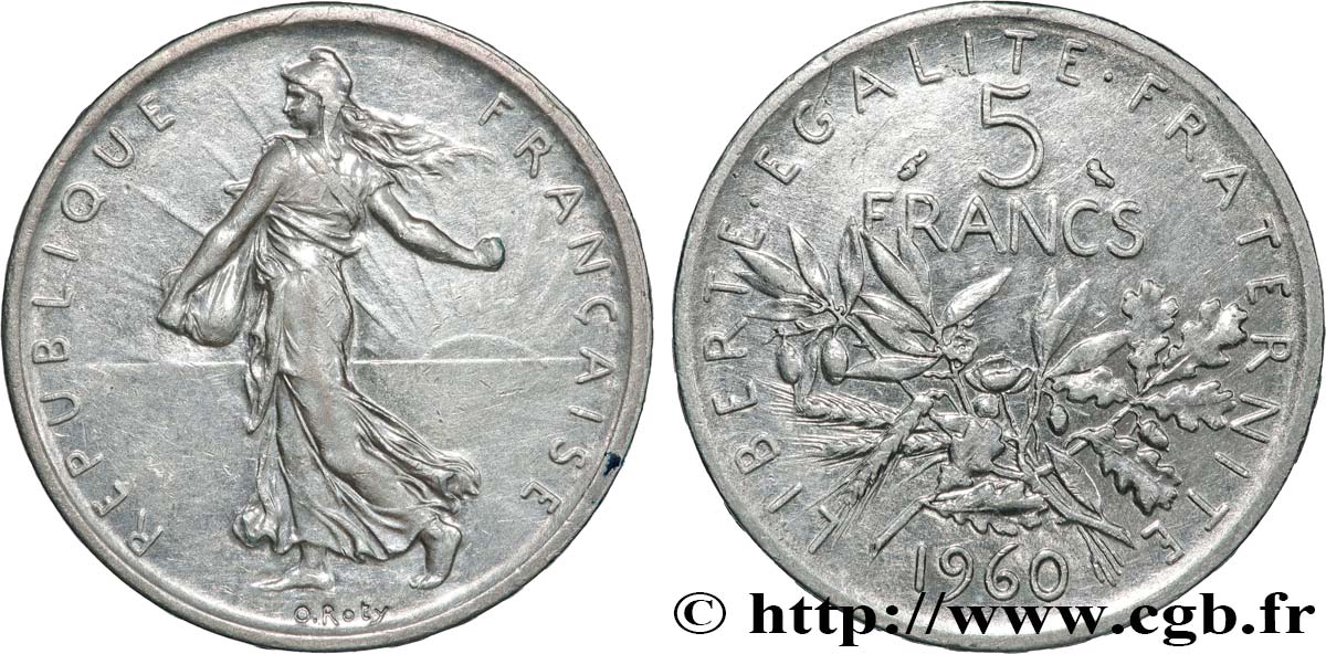 5 francs Semeuse, argent 1960 Paris F.340/4 SUP58 