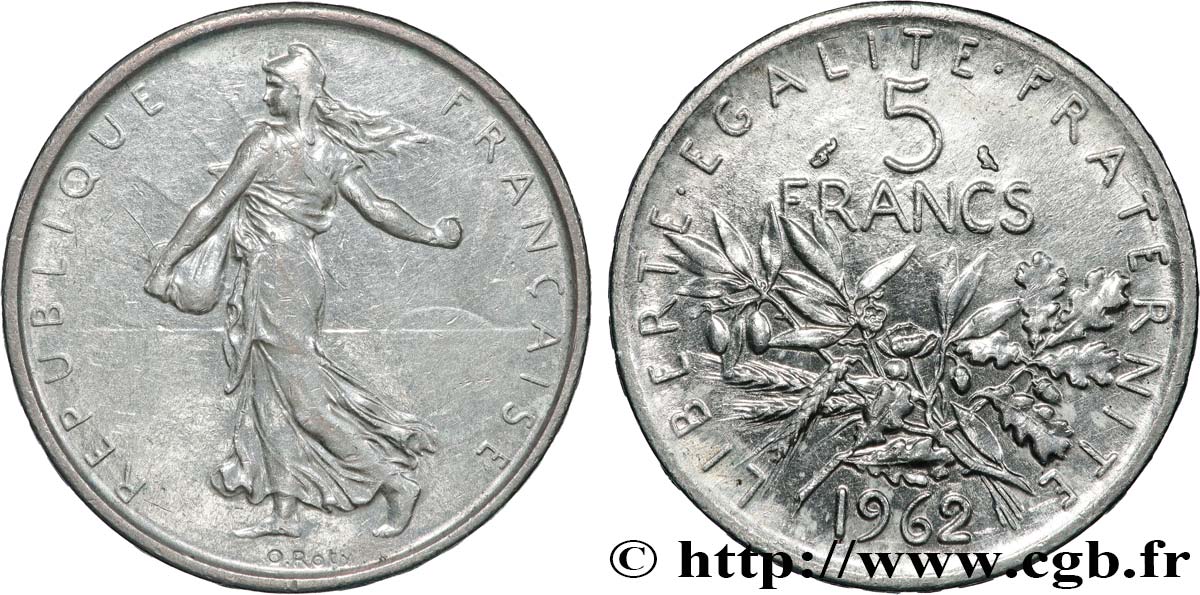 5 francs Semeuse, argent 1962 Paris F.340/6 AU 