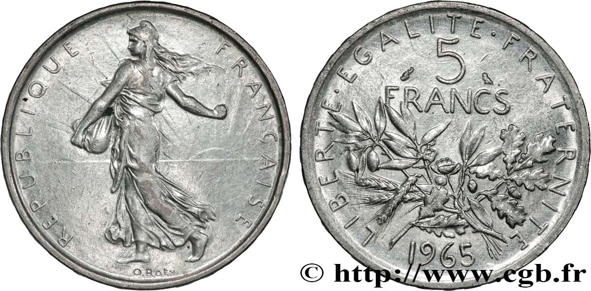 5 francs Semeuse, argent 1965 Paris F.340/9 SUP60 