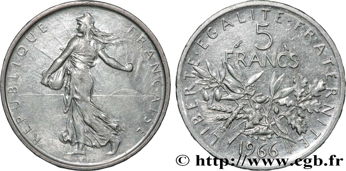5 francs Semeuse, argent 1966 Paris F.340/10 EBC60 
