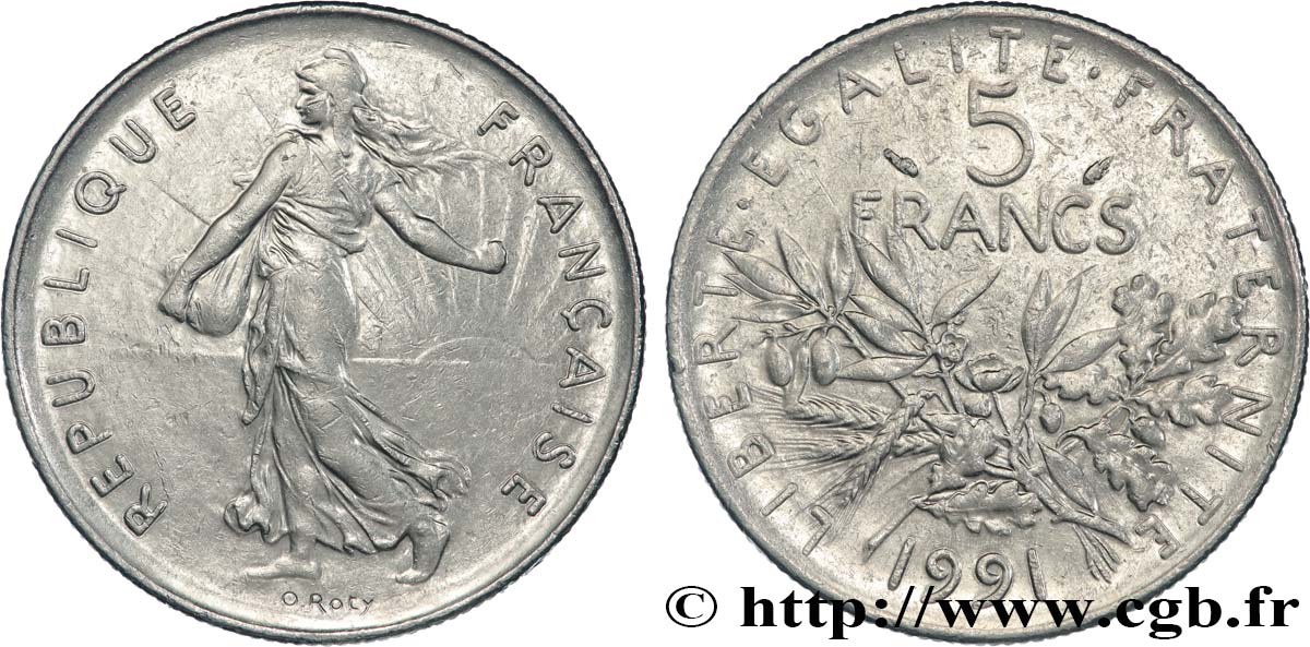 5 francs Semeuse, nickel 1991 Pessac F.341/23 MS60 