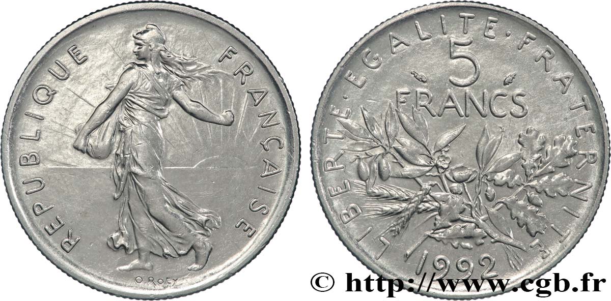 5 francs Semeuse, nickel 1992 Pessac F.341/25 SPL63 