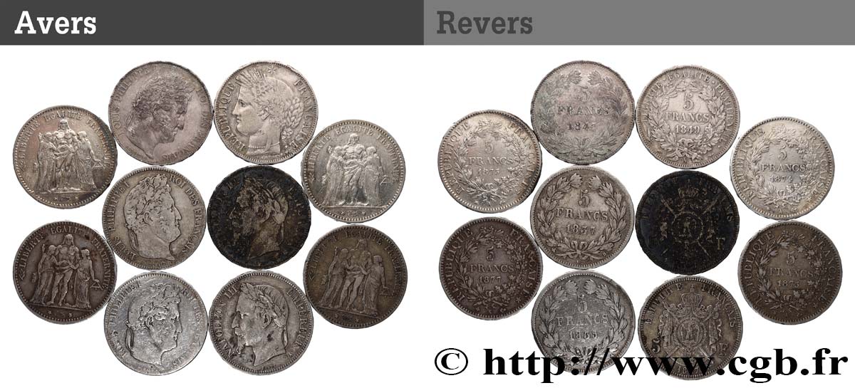 Lot de dix écus de 5 francs n.d.  F.-/ VF 